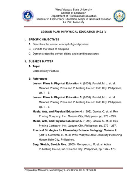 detailed lesson plan in p.e grade 4